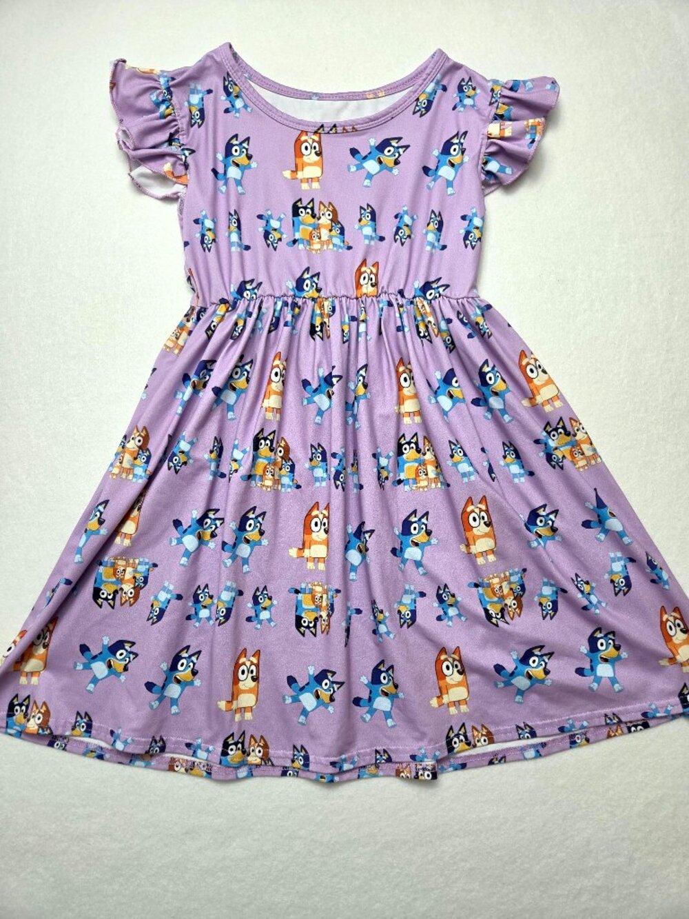 Bluey Kids Purple Character Print Flutter Sleeve Dress Girls Size 140 - 8-10 US